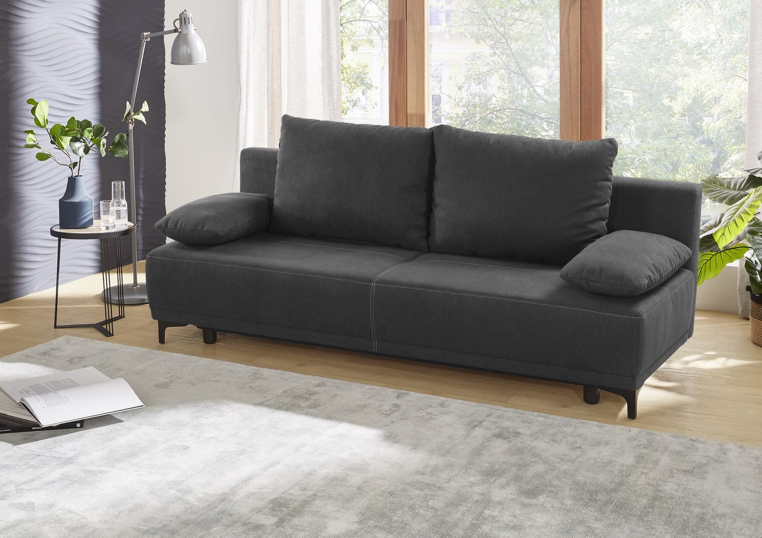 Schlafsofa LUIGI Querschläfer mit Bett und Stauraum Anthrazit Grau ca. 196 cm Bild 1