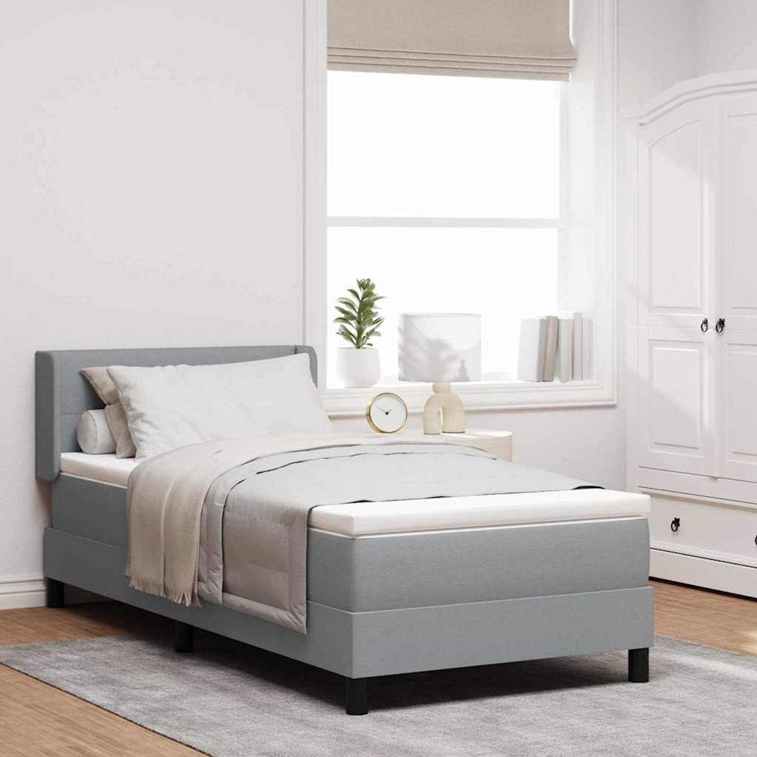vidaXL Boxspringbett mit Kopfteil Hellgrau 200 x 90 cm Stoff 3341083 Bild 1
