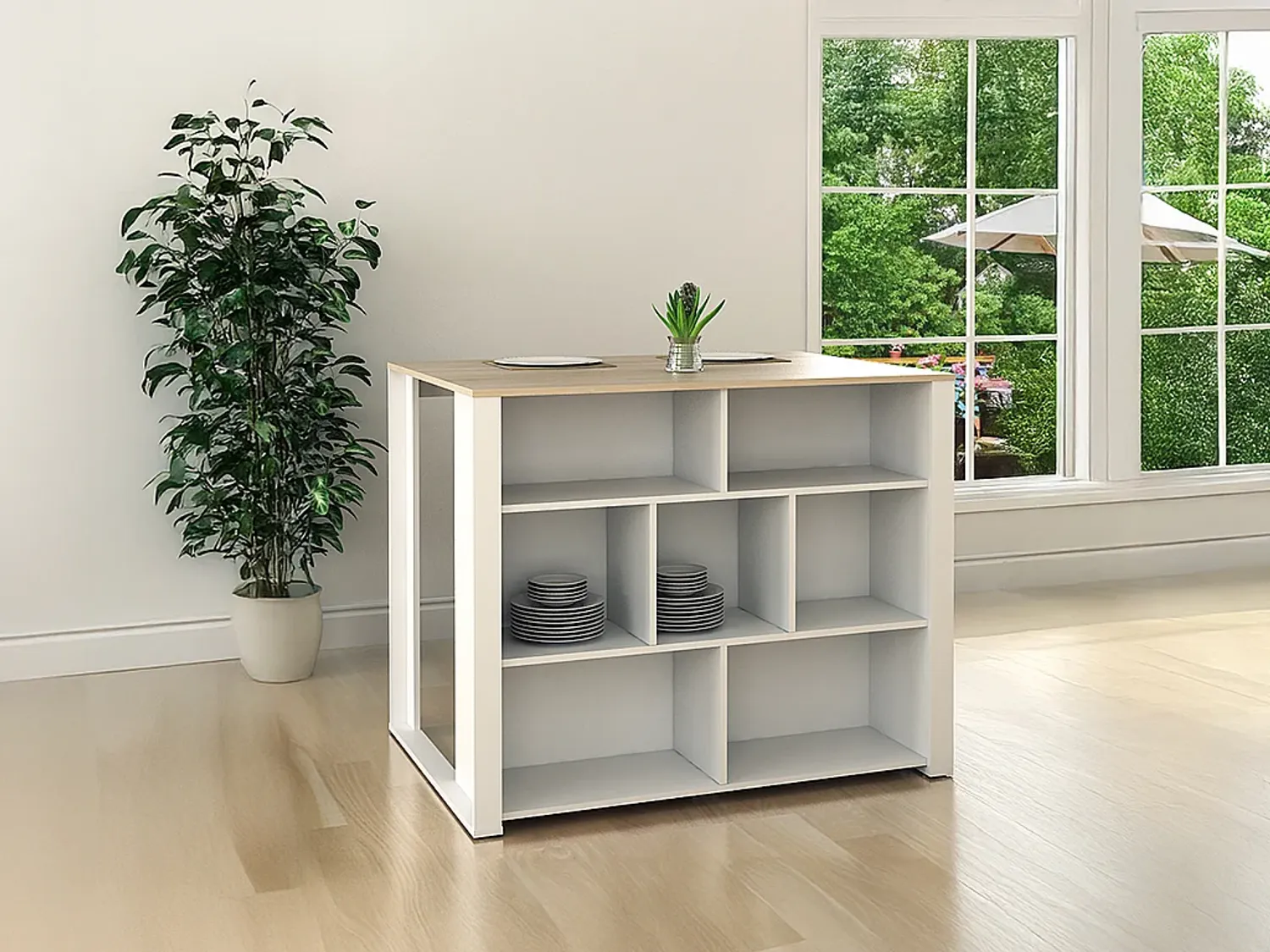 Vente-unique - OPOLE Küchenmöbel Holz, Platte BeigeWeiß - B 80 cm x H 90,5 cm x L 110,2 cm Bild 1