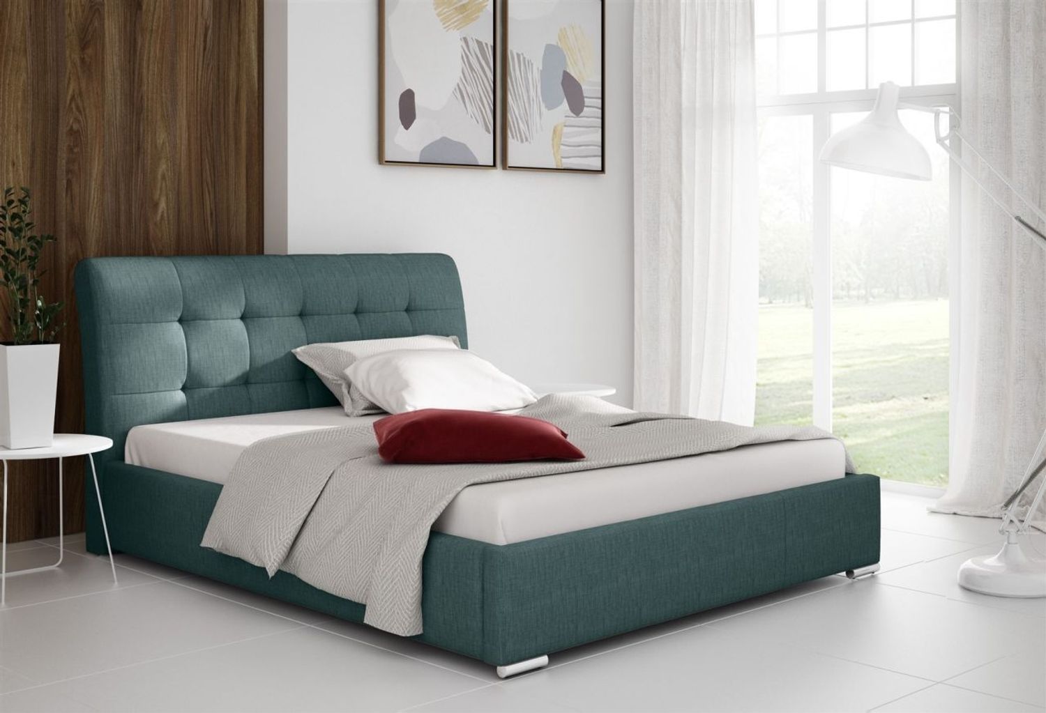 Polsterbett Doppelbett MATTIS Komplettset Stoff INARI GRÜN 160x200cm Bild 1