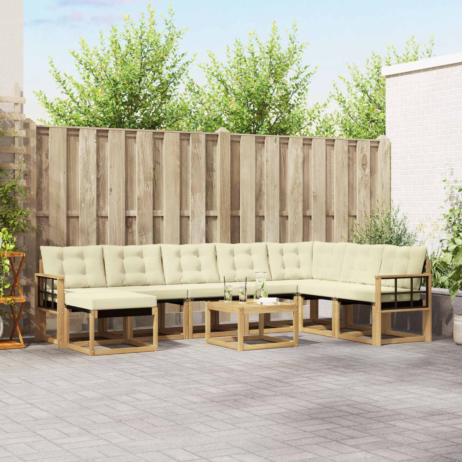 vidaXL Outdoor-Sofagarnitur mit Kissen 9 pcs Weiß und Creme 3389792 Bild 1