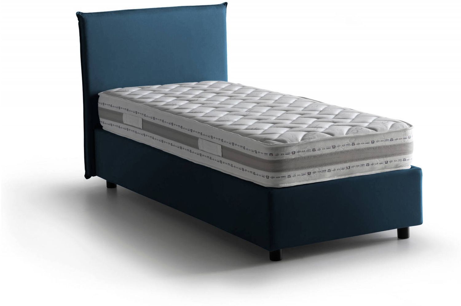 Dmora Einzelbett Alison, Bettkasten mit Stoffbezug, 100 % Made in Italy, Öffnung vorne, inklusive Matratze 90 x 200 cm, Blau Bild 1