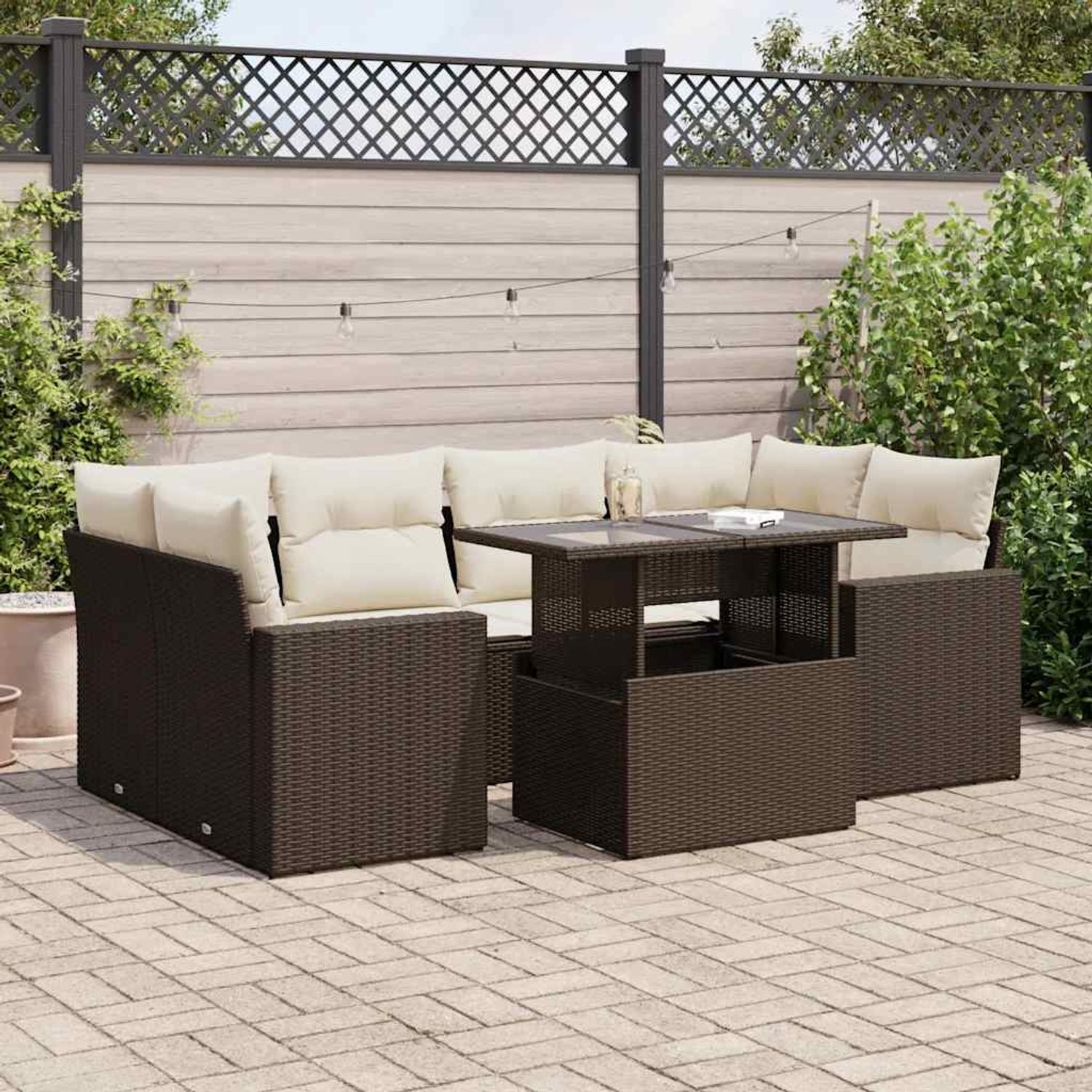 vidaXL 7-tlg. Garten-Sofagarnitur mit Kissen Braun Poly Rattan 3326274 Bild 1