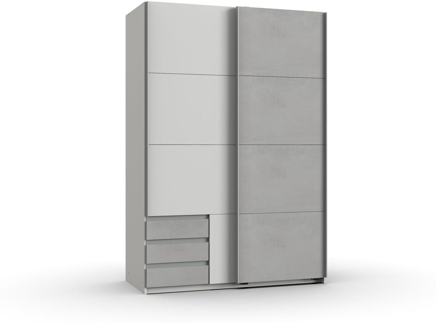 Kleiderschrank Emden in Weiß mit Beton- Schwebetürenschrank in verschiedenen Varianten wählbar - Kleiderschrank Breite 135 cm ohne Spiegel Bild 1
