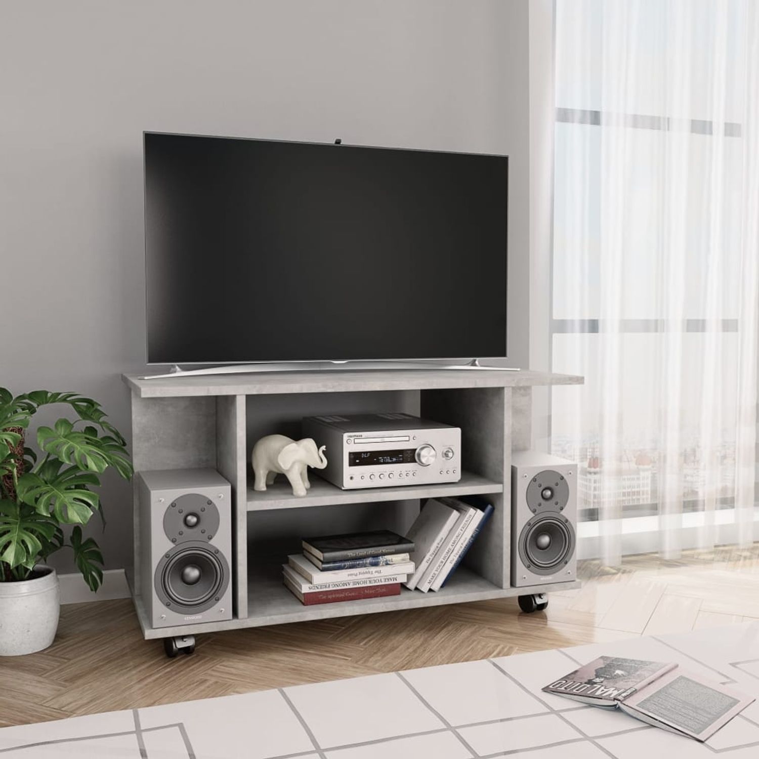 vidaXL TV-Schrank mit Rollen Betongrau 80x40x45 cm Holzwerkstoff 800193 Bild 1