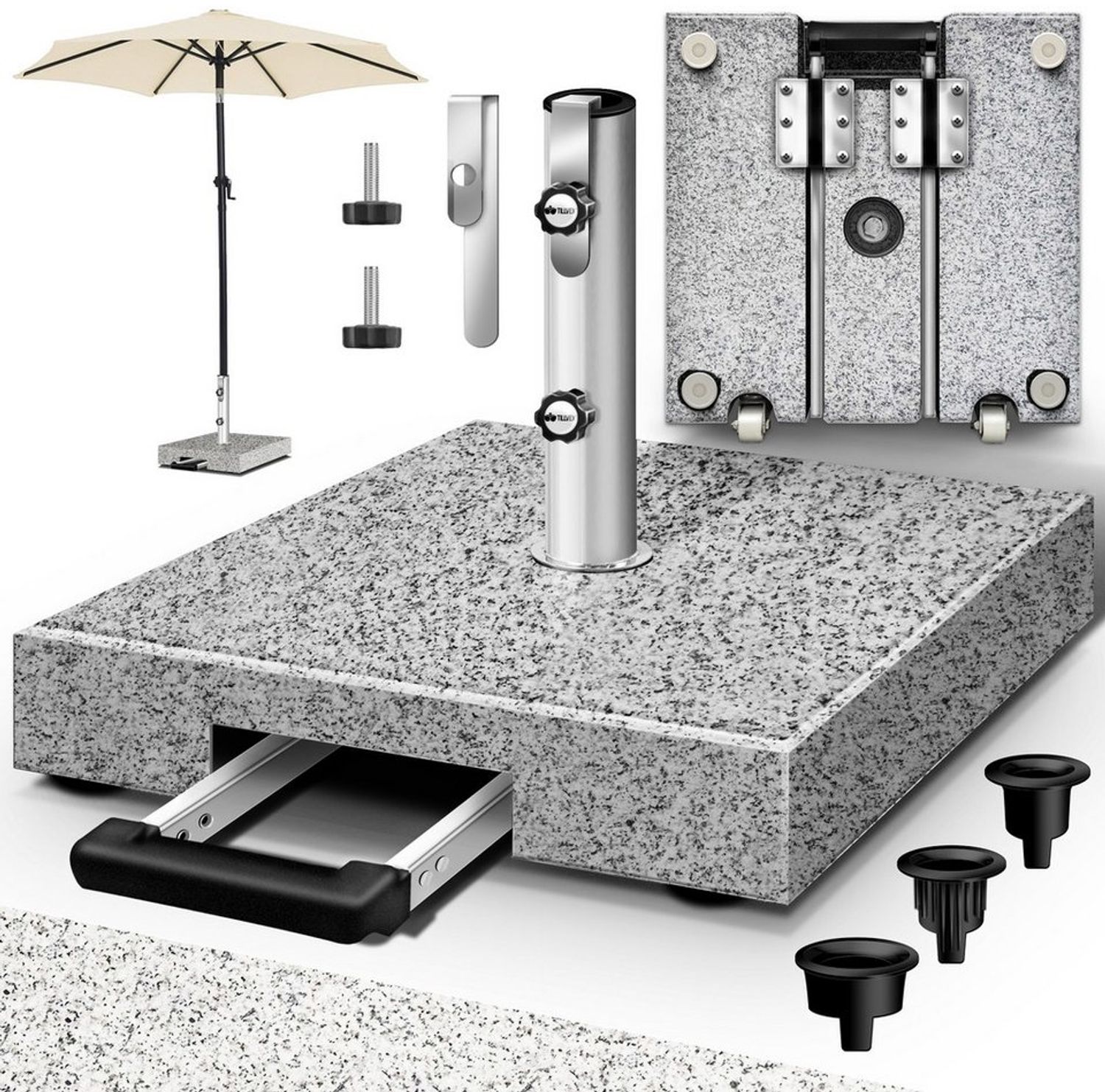 tillvex Sonnenschirm tillvex Granit Sonnenschirmständer, Balkonschirmständer für Schirmstöcke 16-48 mm & 300cm Schirmdurchmesser, Sonnenschirm, Granit Sonnenschirmständer Bild 1
