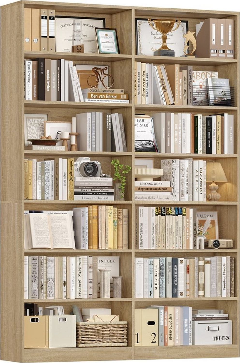 Homfa Bücherregal 212 cm hoch Standregal Bücherschrank Regal, mit 14 Fächern Raumteiler Aufbewahrungsregal 116x28,5x212 cm eiche Bild 1