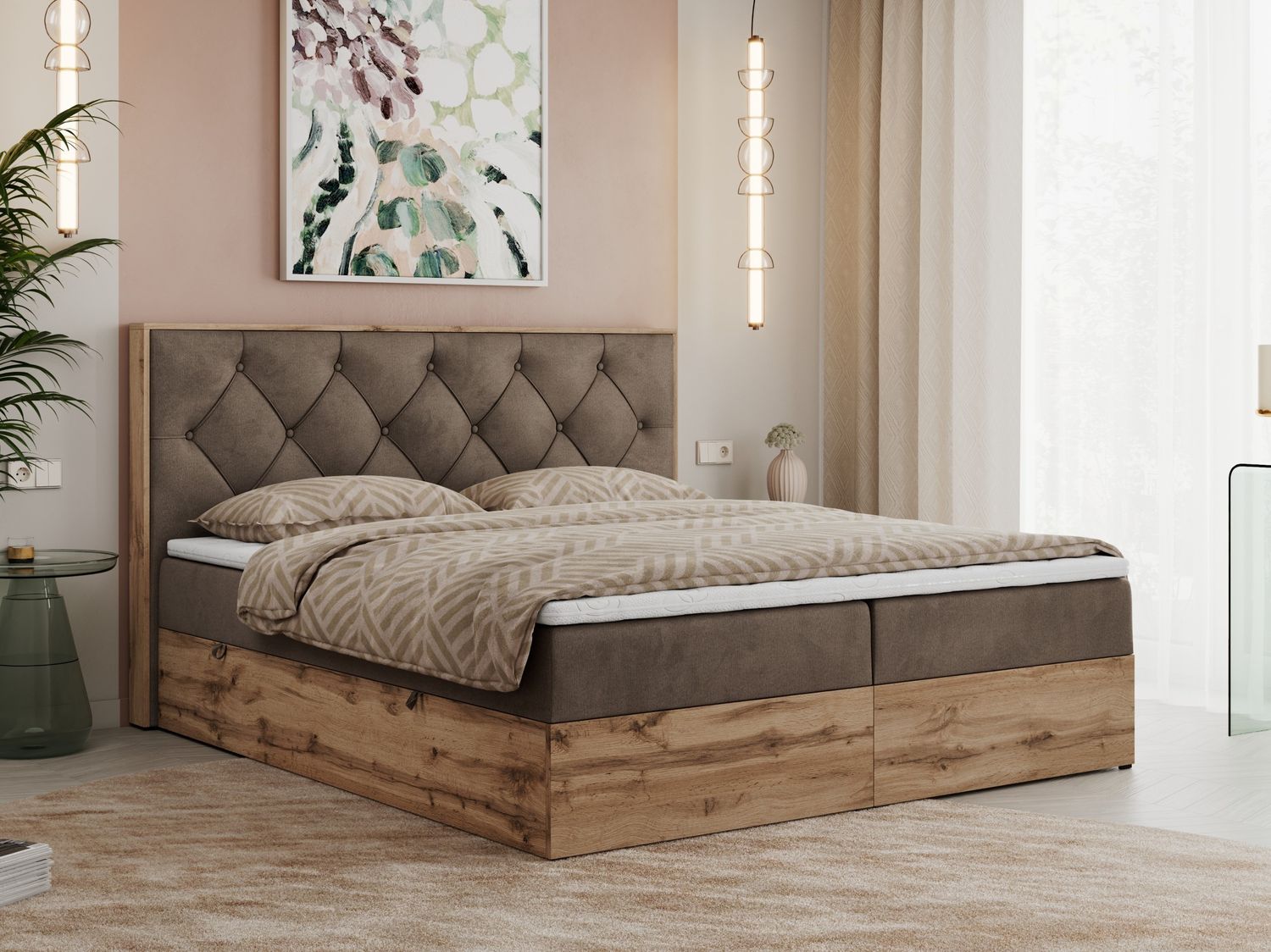 Boxspringbett, Schlafzimmerbett, Bettkasten - VENETO - 140 x 200 cm - Braun Velvet - H3 Bild 1