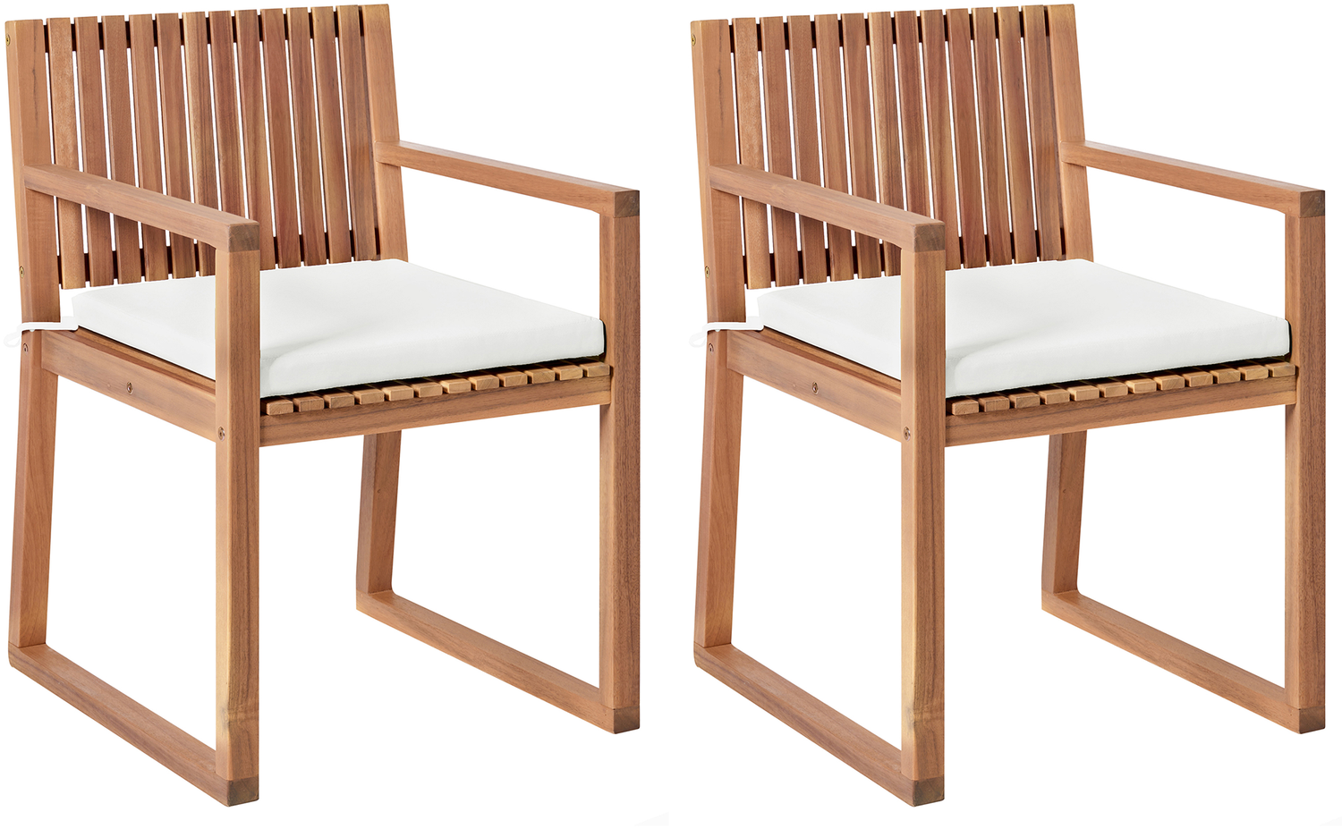 Beliani 'SASSARI II' Set mit 2 Stühlen und Sitzkissen, Akazienholz Heller Holzfarbton / Cremeweiß Bild 1