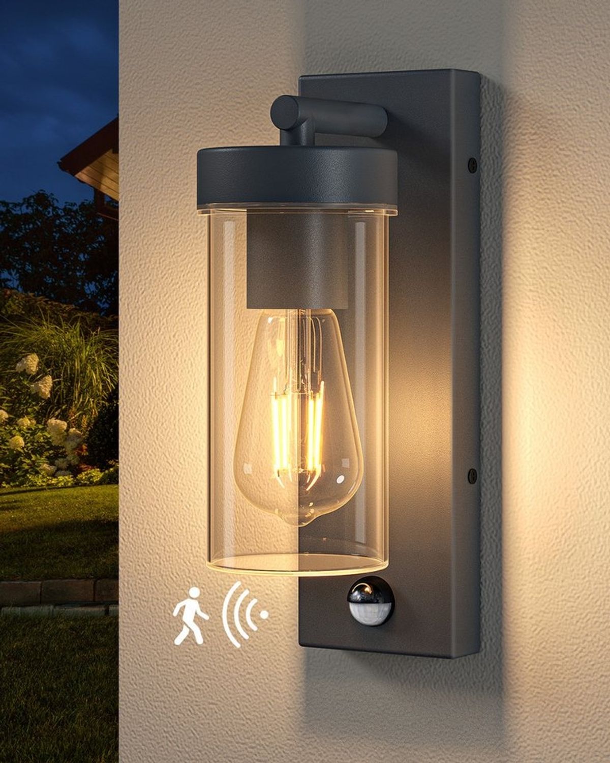 EDISHINE Außen-Wandleuchte mit Bewegungsmelder, ohne Leuchtmittel, Moderne Wandlampe mit Dämmerungssensor, für Haustür, Terrasse, Garage Bild 1