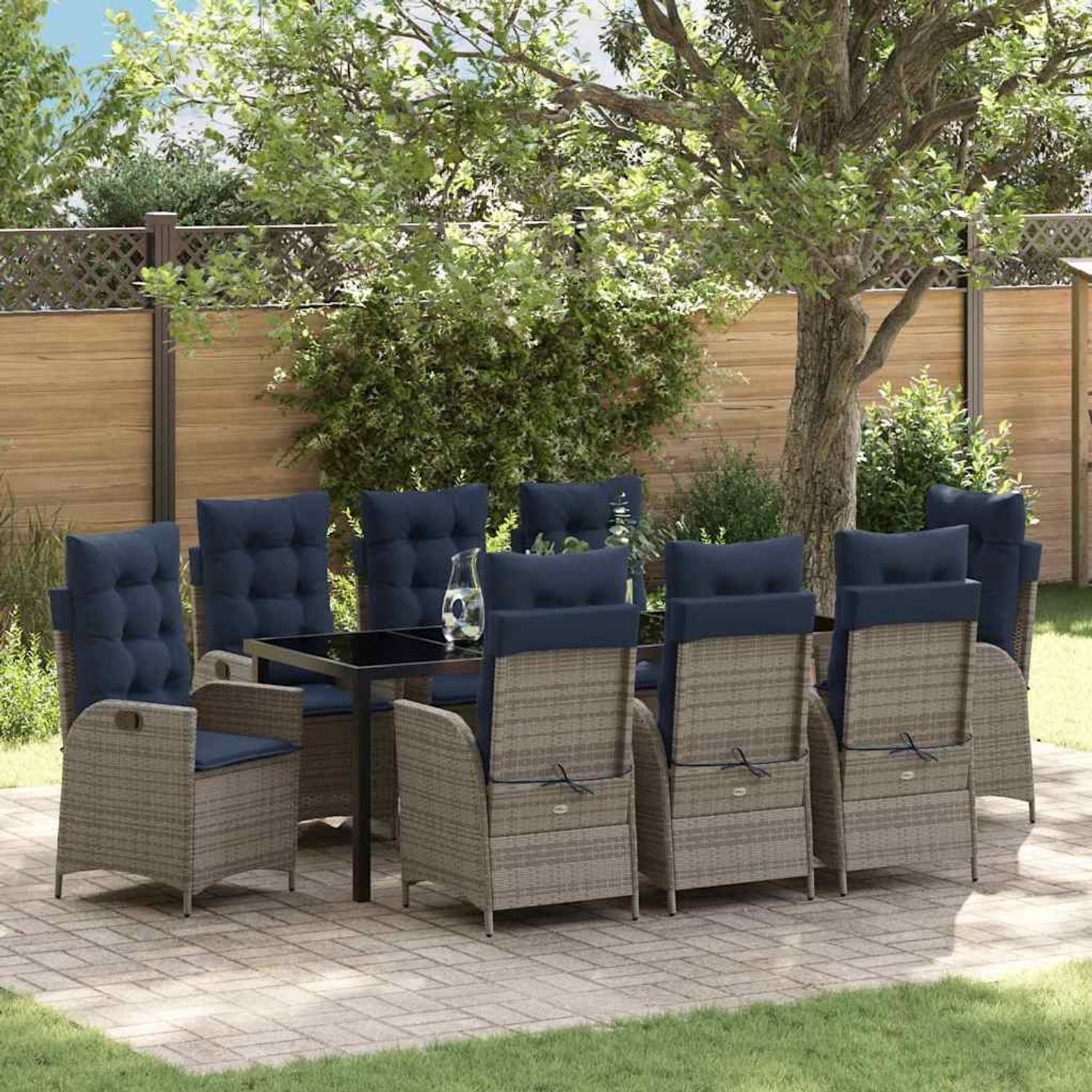 vidaXL Garten Essgruppe mit Kissen 9 pcs Grau und Schwarz Rattan 3380581 Bild 1