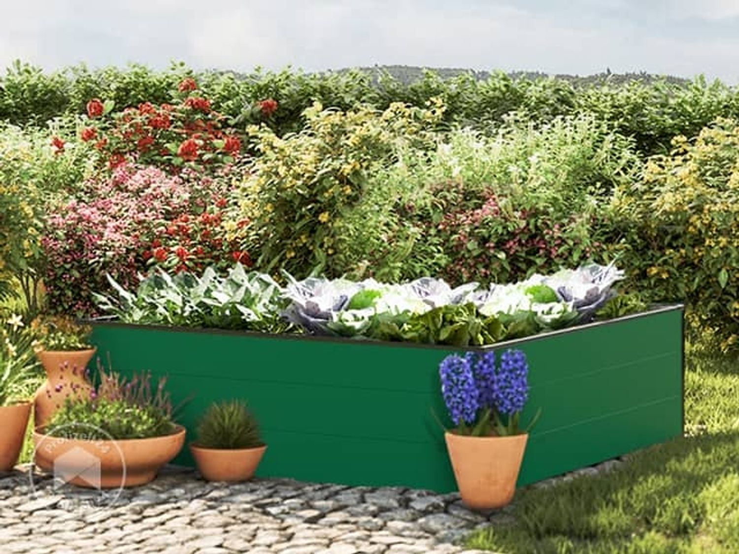 GFP HALFSIZE Aluminium Hochbeet - Platzsparendes & Stabiles Gartenbeet in Grün - 119 x 119 x 39 cm - Ideales halbhohes Modell für Familien-Gartenspaß Bild 1
