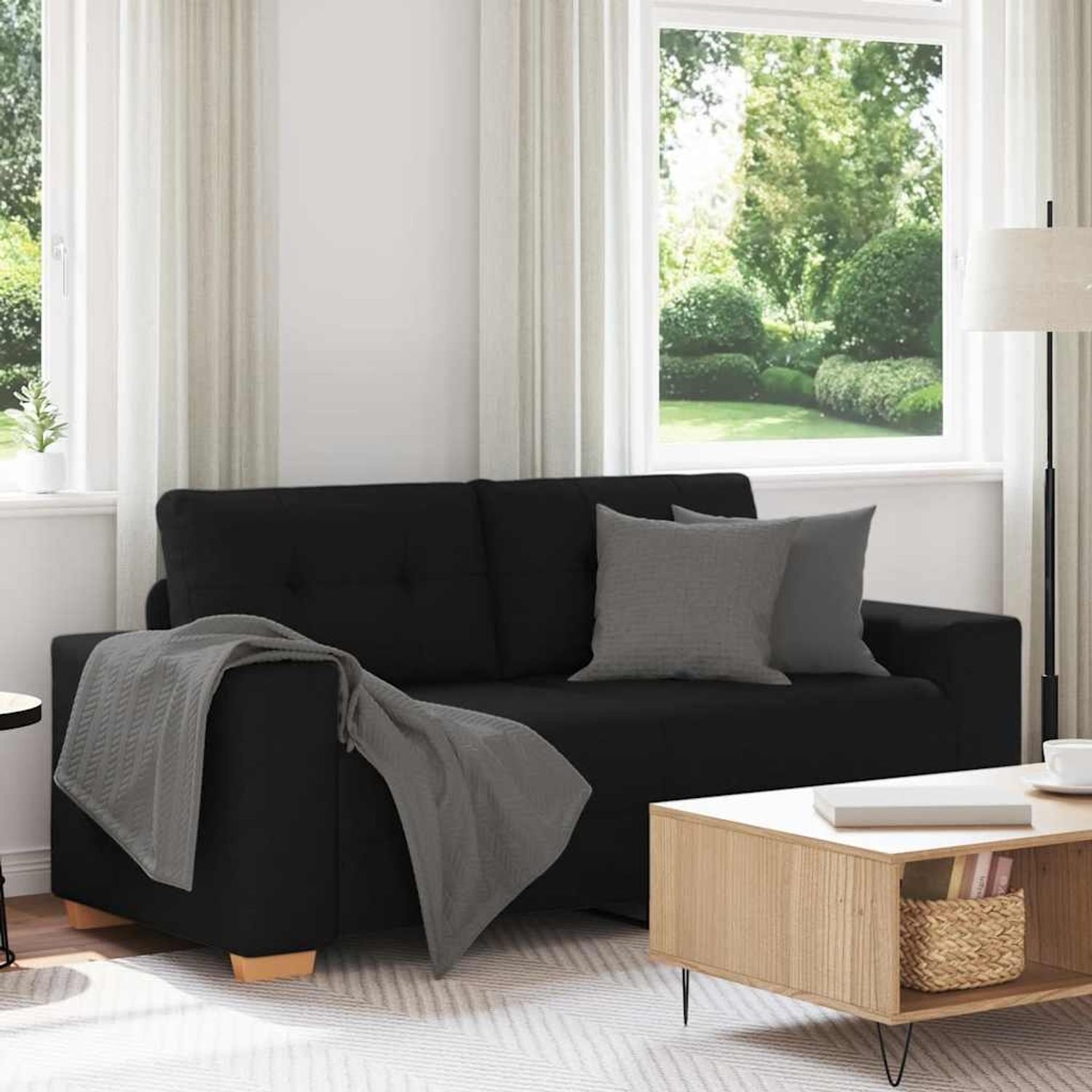 vidaXL Zweisitzer-Sofa Schwarz 180x77x82 cm Stoff 4105080 Bild 1