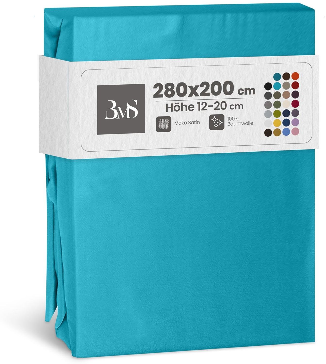 Bettwaesche-mit-Stil Mako-Satin Spannbettlaken türkis 280x200cm Bild 1