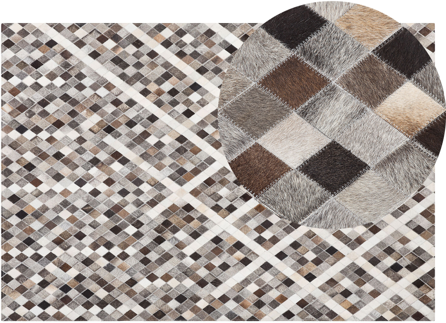Teppich Kuhfell grau-braun 140x200 cm Patchwork Kurzflor AKDERE Bild 1