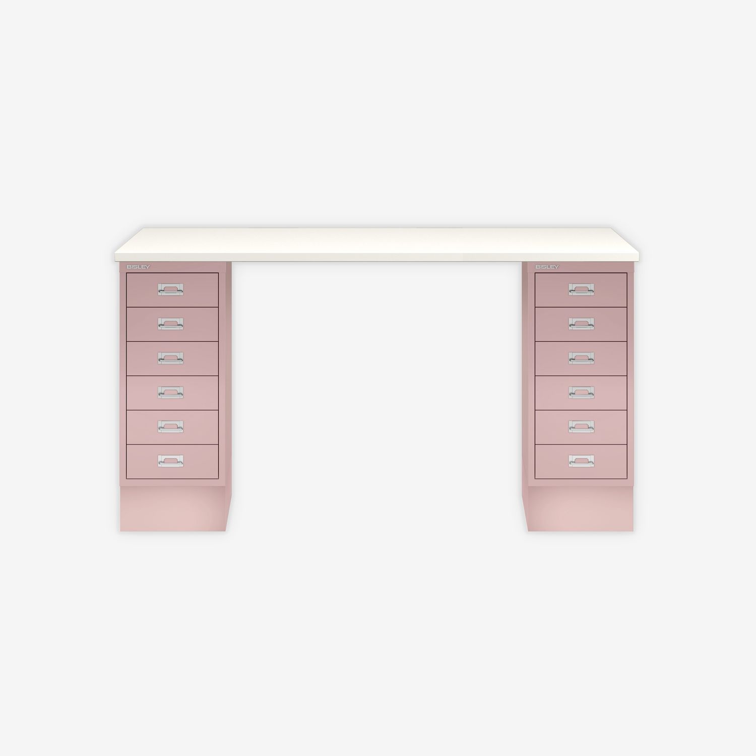 MultiDesk, 2 MultiDrawer mit 6 Schüben, Dekor Weiß, Farbe Pastellpink, Maße: H 740 x B 1400 x T 600 mm Bild 1