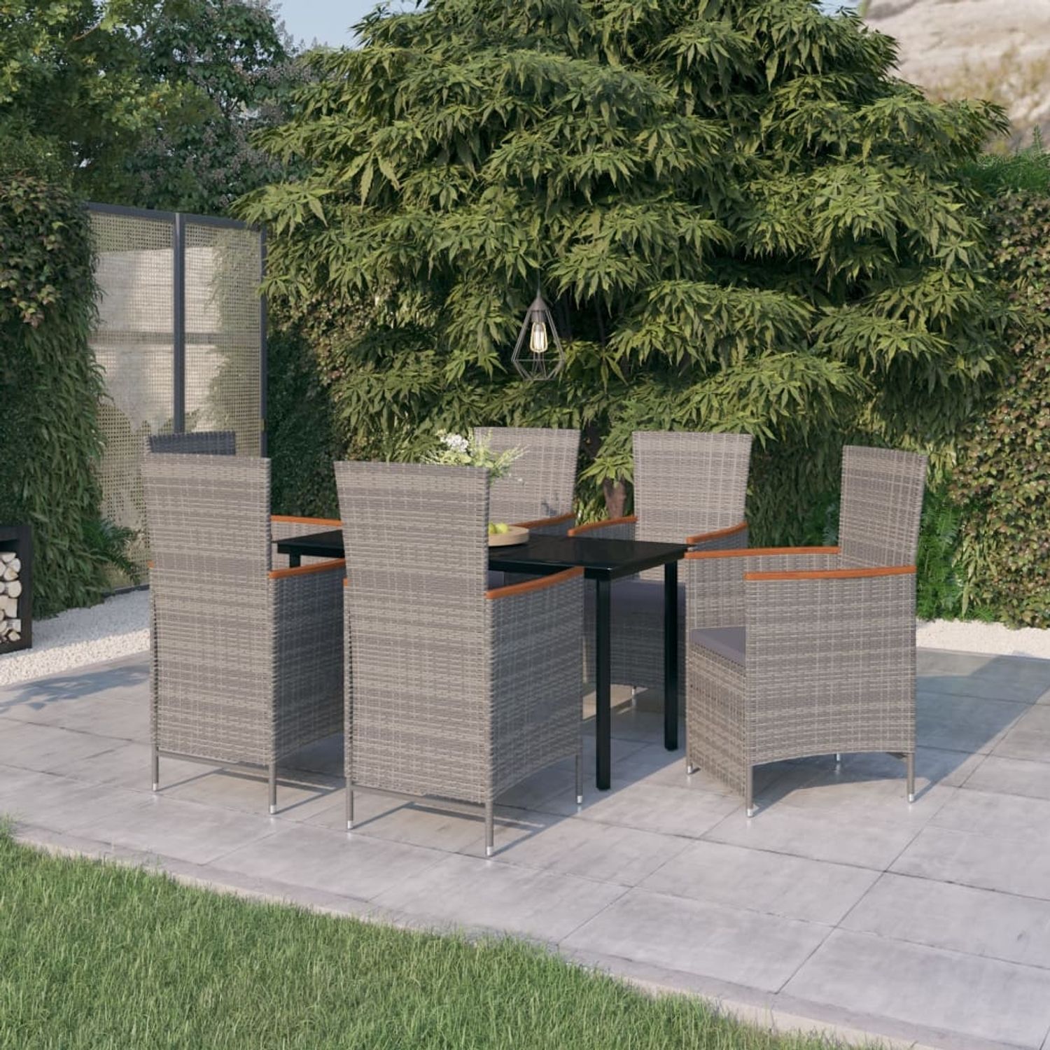 vidaXL 7-tlg. Garten-Essgruppe mit Auflagen Grau 3099463 Bild 1