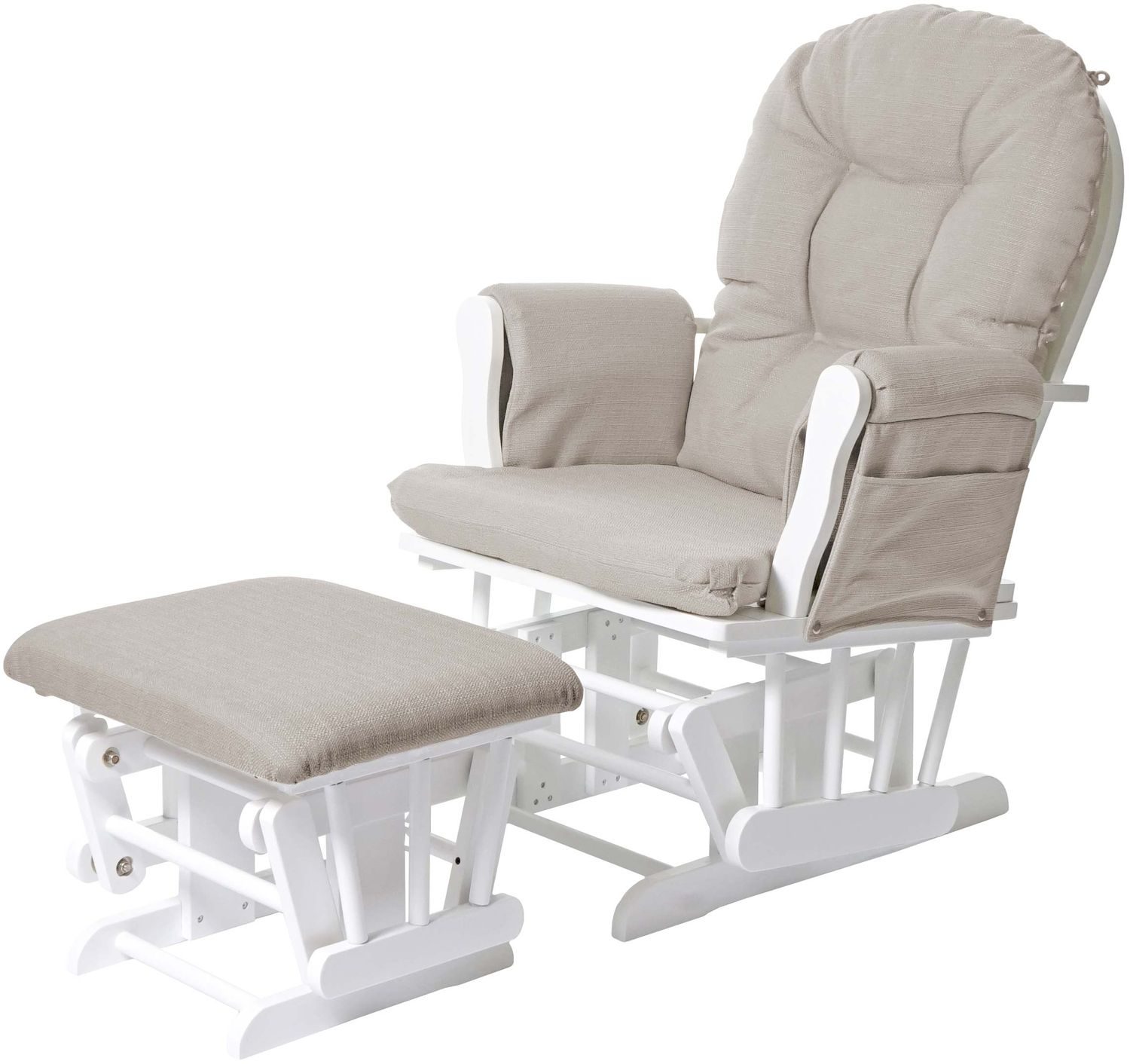 Relaxsessel HWC-C76, Schaukelstuhl Sessel Schwingstuhl mit Hocker ~ Stoff/Textil, creme, Gestell weiß Bild 1