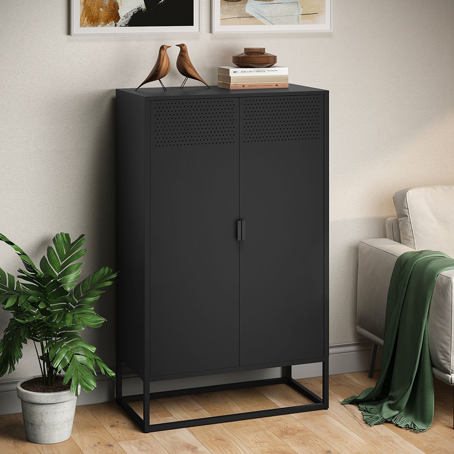 skølm 'Izar' Kommode, Metall, schwarz, 125x80x40 cm, Metallschrank mit 3 Fächern Bild 1