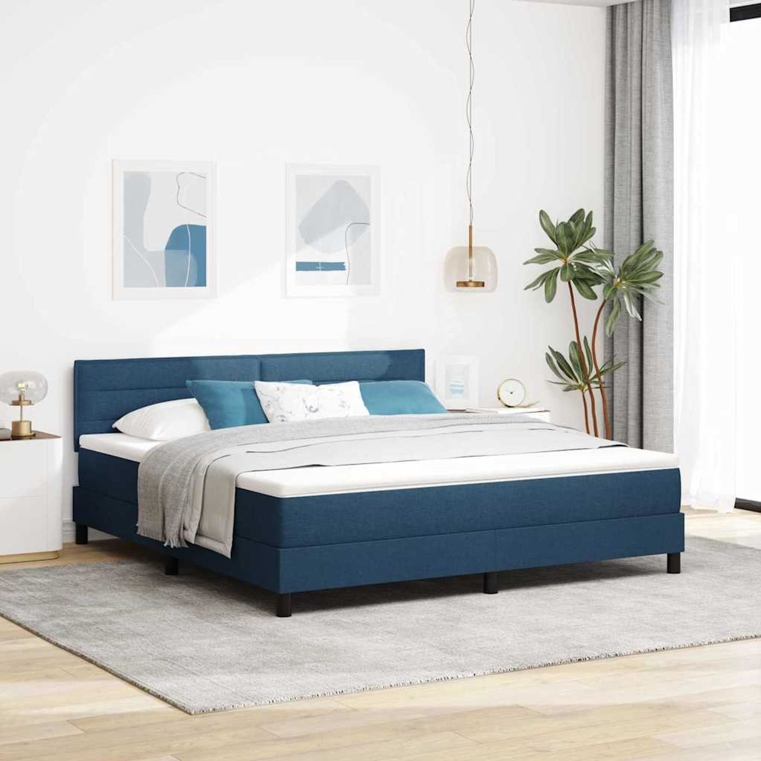 vidaXL Boxspringbett mit Matratze mit LED Blau 180 x 200 cm Stoff 3342155 Bild 1