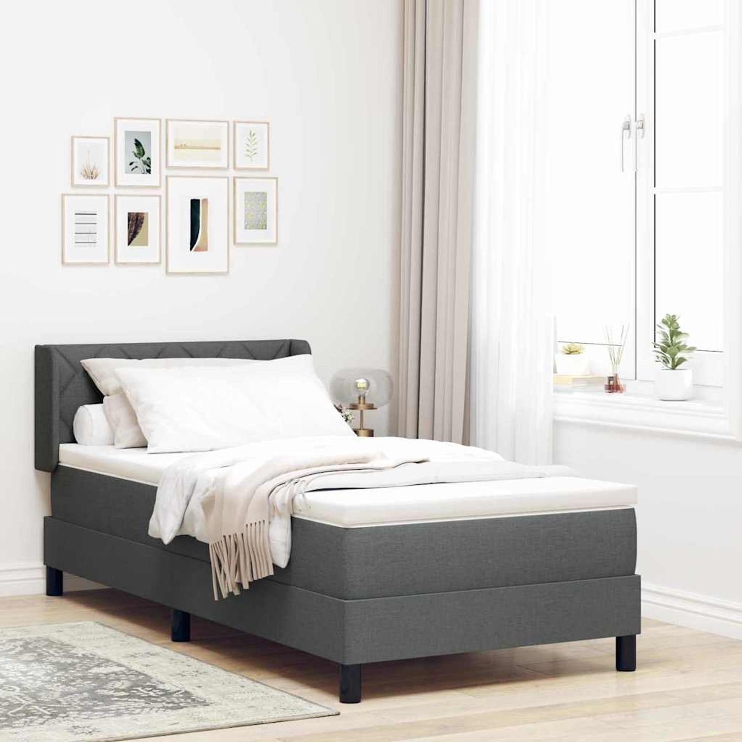 vidaXL Boxspringbett mit Kopfteil Dunkelgrau 190 x 90 cm Stoff 3341140 Bild 1