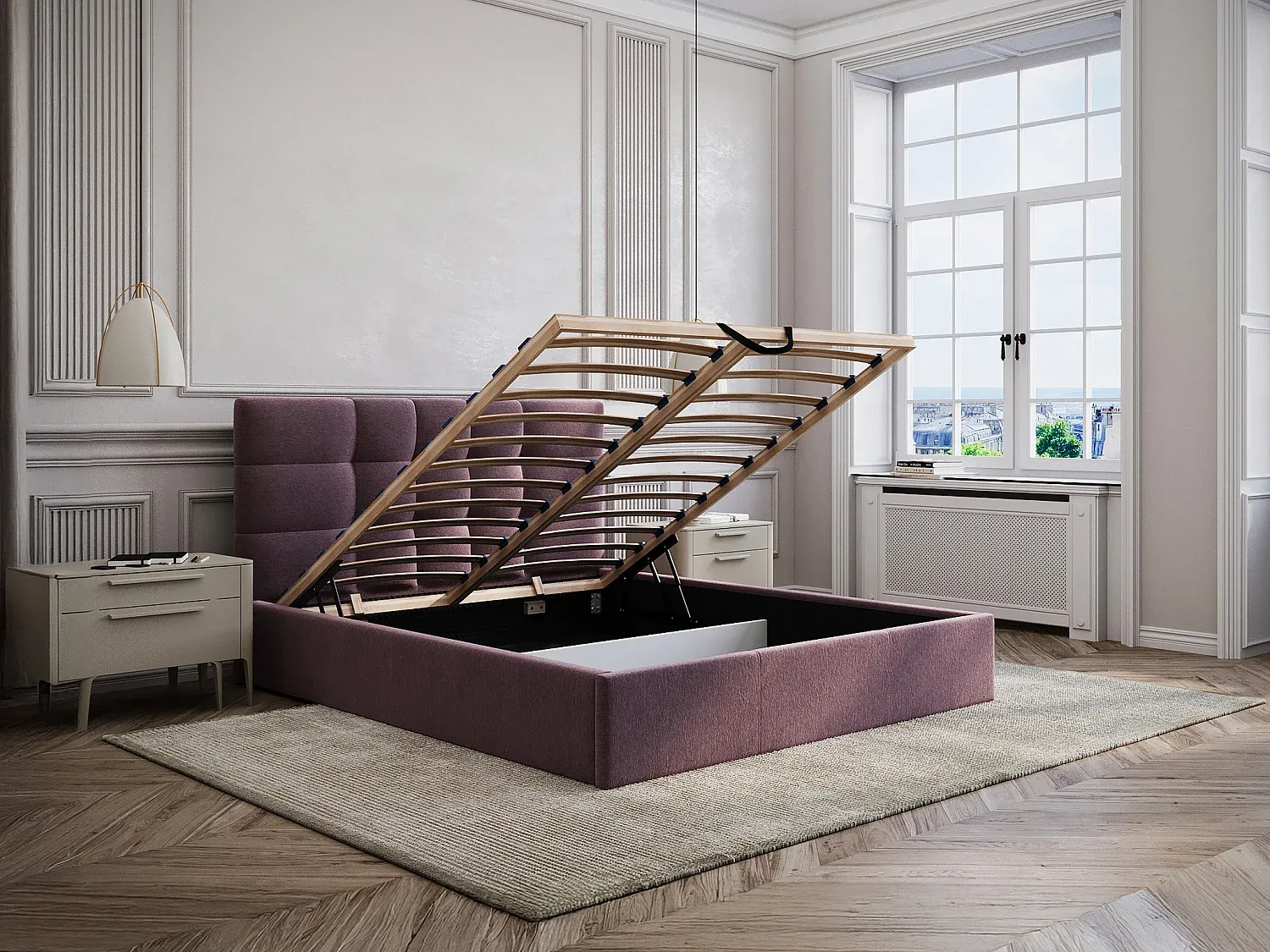 Vente-unique - ELIAVA Bett Stoff Rot - B 213 cm x H 106 cm x L 190 cm Bild 1