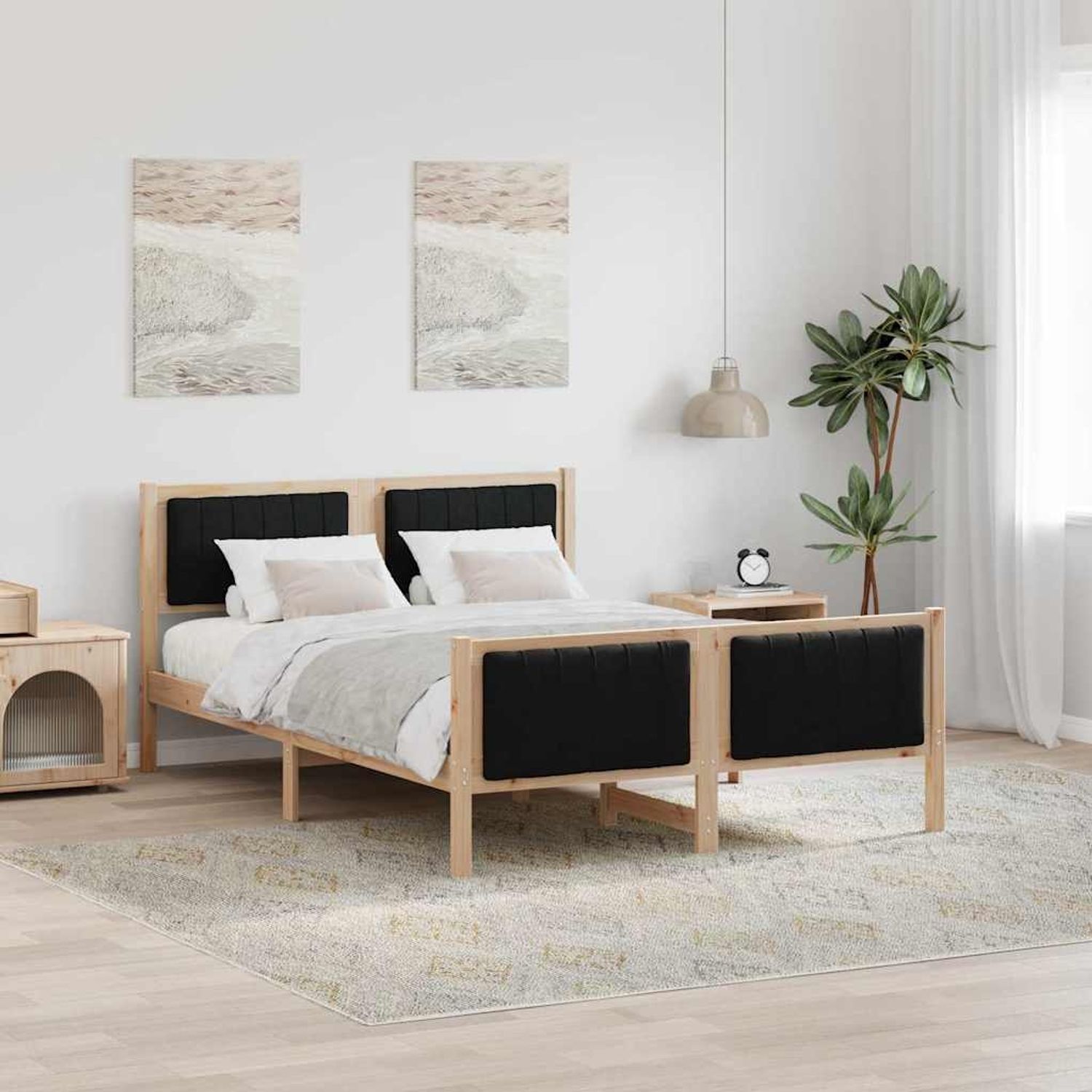 vidaXL Bettgestell Braun und Schwarz 135 x 190 cm Massivholz Kiefer 878481 Bild 1