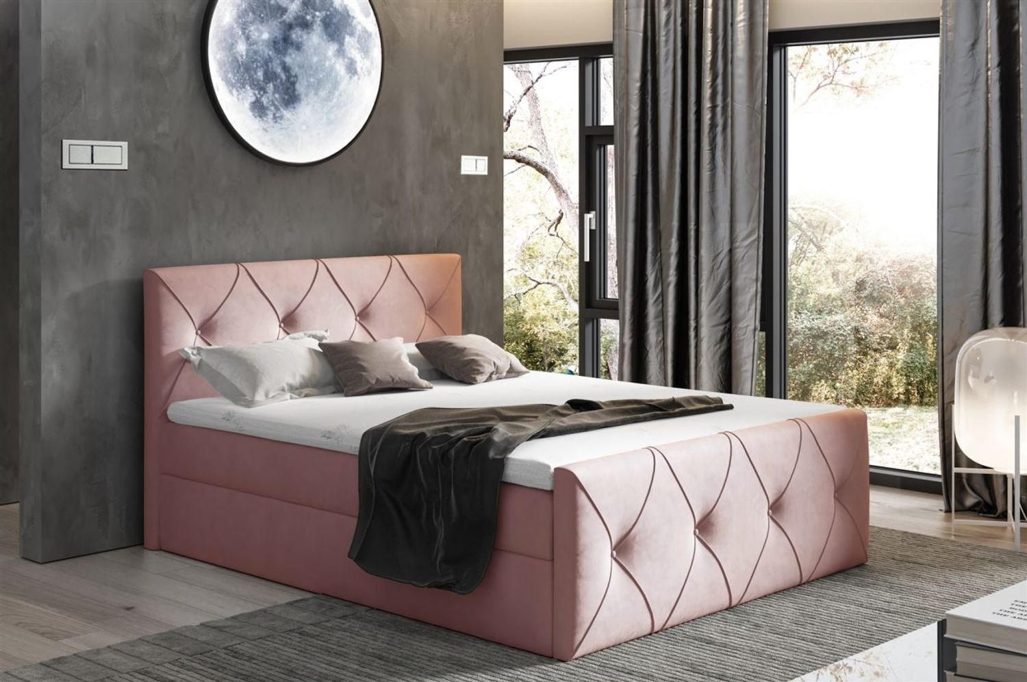 Boxspringbett Schlafzimmerbett LEWIS LUX 200x220cm in Stoff Matt Velvet Altrosa Bild 1