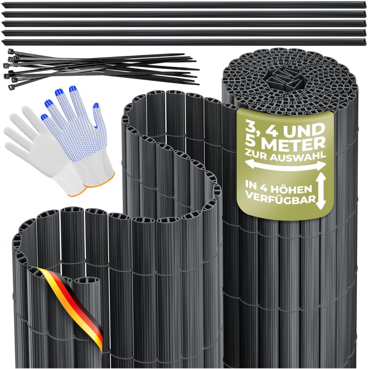 KESSER® PVC Sichtschutzmatte Sichtschutzzaun Balkonverkleidung Windschutz verstärkte Lamellen für Garten Balkon & Terrasse Balkonumrandung inkl Kabelbindern, Abdeckung & Handschuhe Schwarz, 100 x 400 cm Bild 1