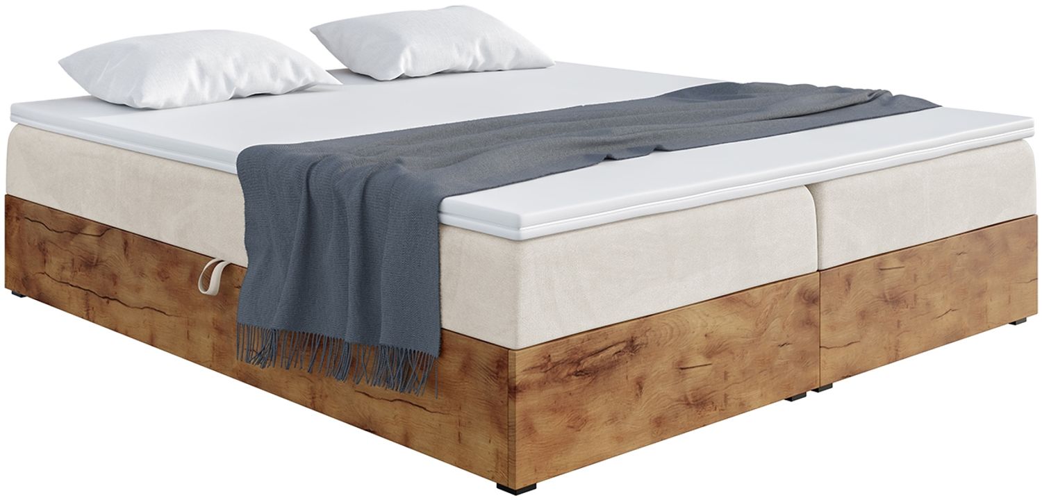 MEBLINI Boxspringbett LOFTY BOX 160x220 cm mit Bettkasten - H4/Creme Samt Polsterbett - Doppelbett mit Topper & Taschenfederkern-Matratze Bild 1