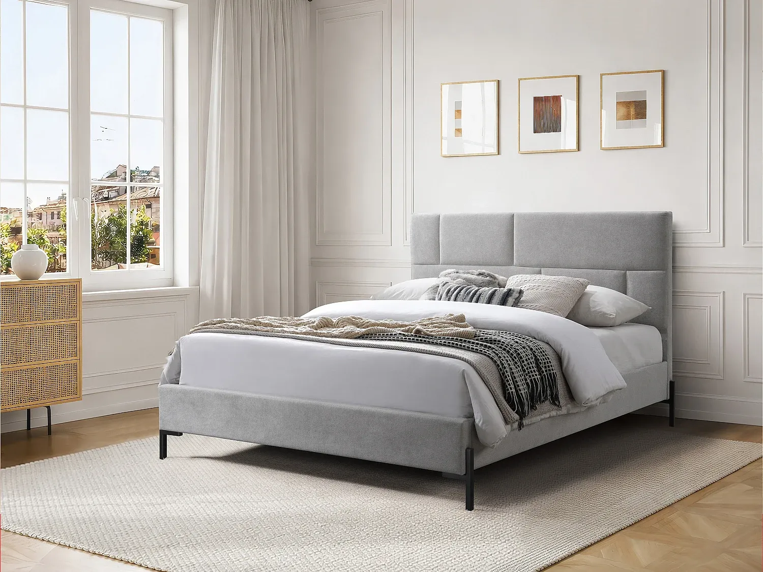 Vente-unique - NOULAVO Bett Stoff Grau - B 214 cm x H 116 cm x L 165 cm Bild 1
