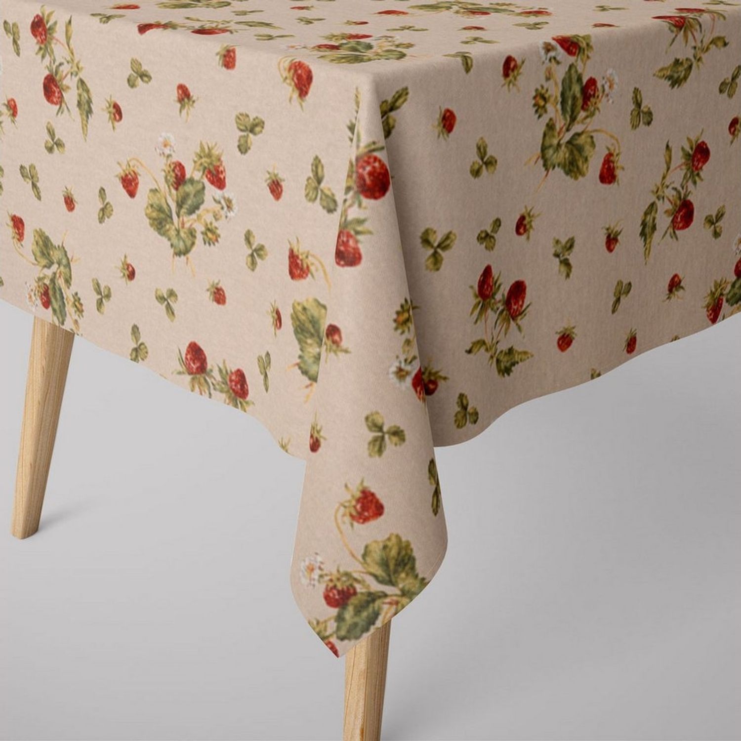 SCHÖNER LEBEN. Tischdecke SCHÖNER LEBEN. Tischdecke Strawberrys Growing Erdbeeren natur rot grü, handmade Bild 1