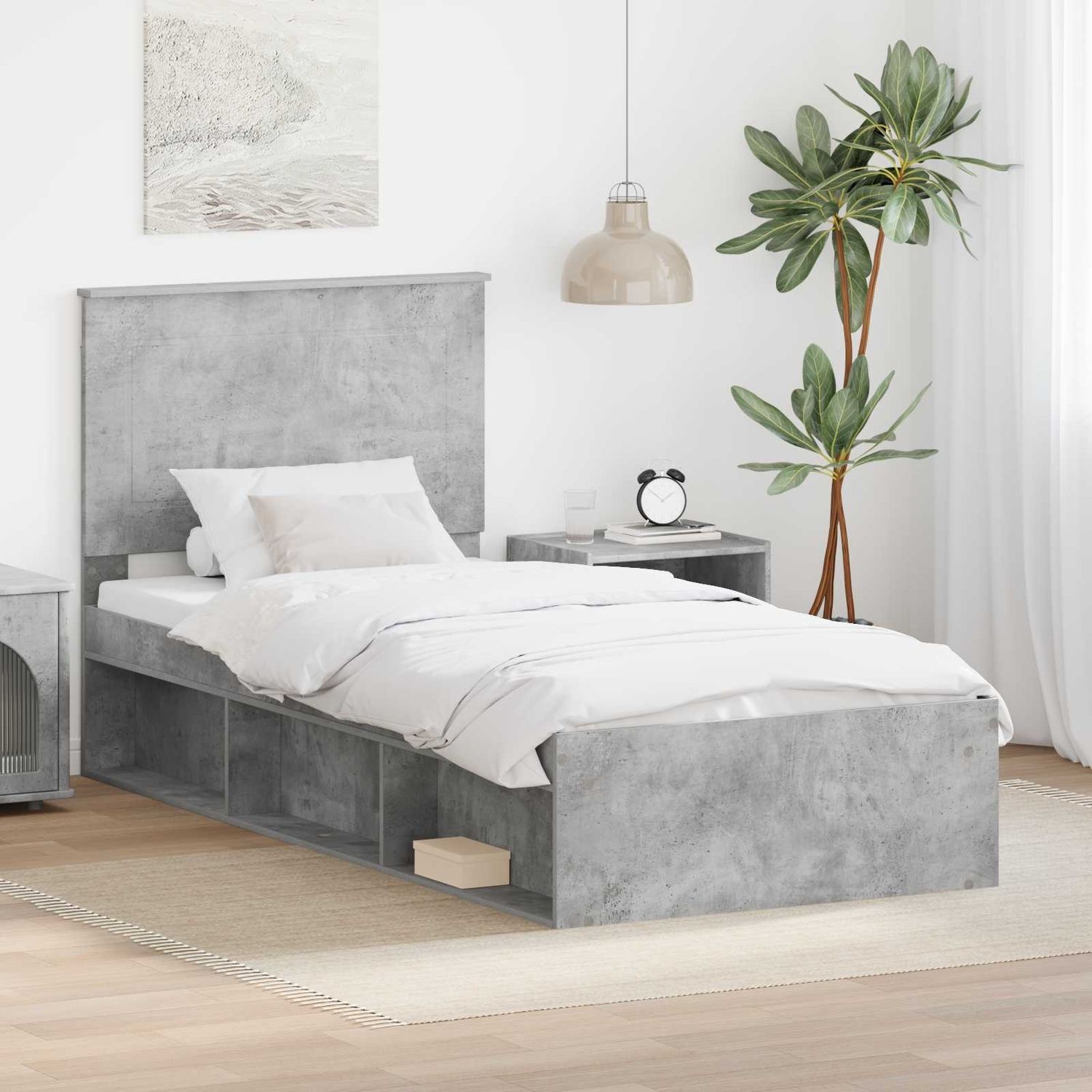 vidaXL Bettrahmen mit Kopfteil Beton 90 x 200 cm Massives Kiefernholz 3409411 Bild 1