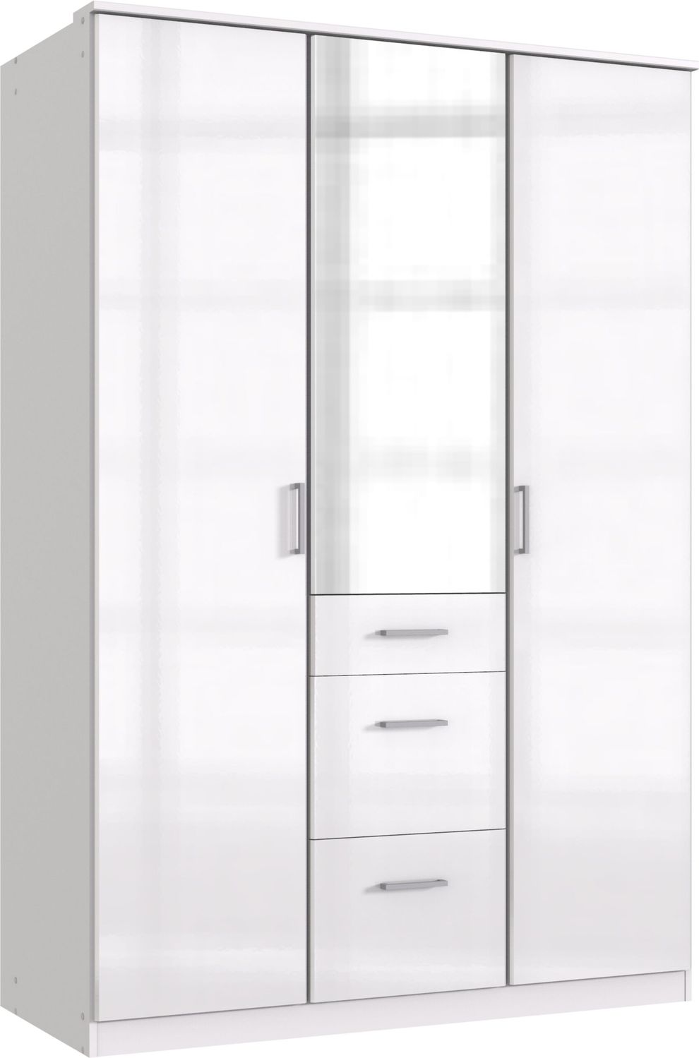Kleiderschrank Clack in Weiß mit Fronten in Hochglanz Weiß Lack- Drehtürenschrank in verschiedenen Varianten wählbar - Kleiderschrank 135 cm – mit Spiegel Bild 1
