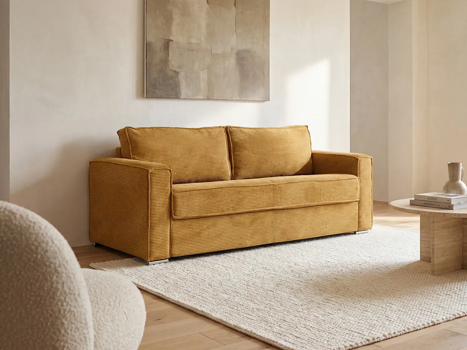 Vente-unique - LORETO Sofa SamtStoff Gelb - B 223 cm95 cm x H 90 cm x L 215 cm Bild 1