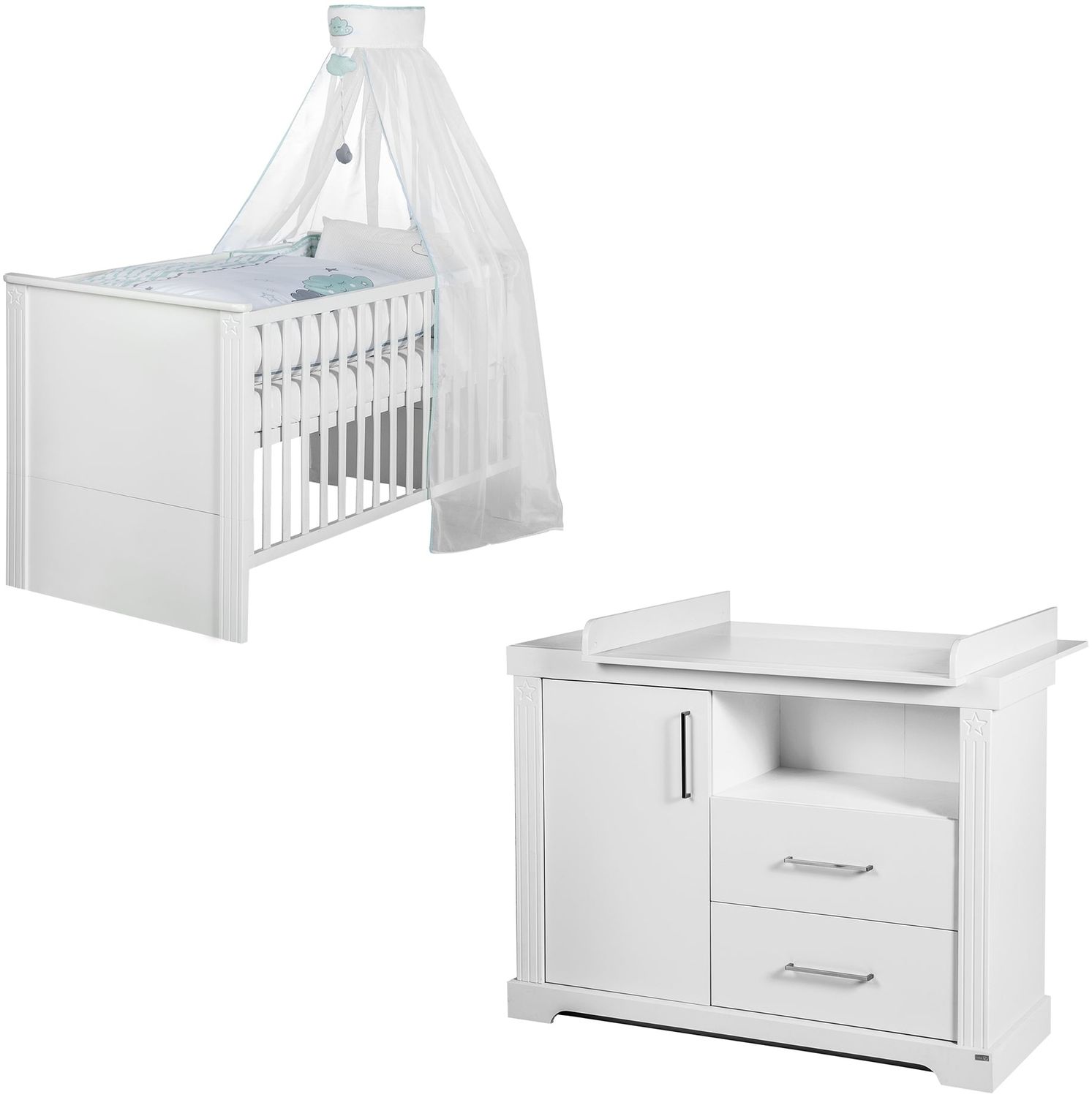 roba Kinderzimmerset 'Maxi' 2-teilig - Bett 70 x 140 - Wickelkommode breit - Weiß Bild 1
