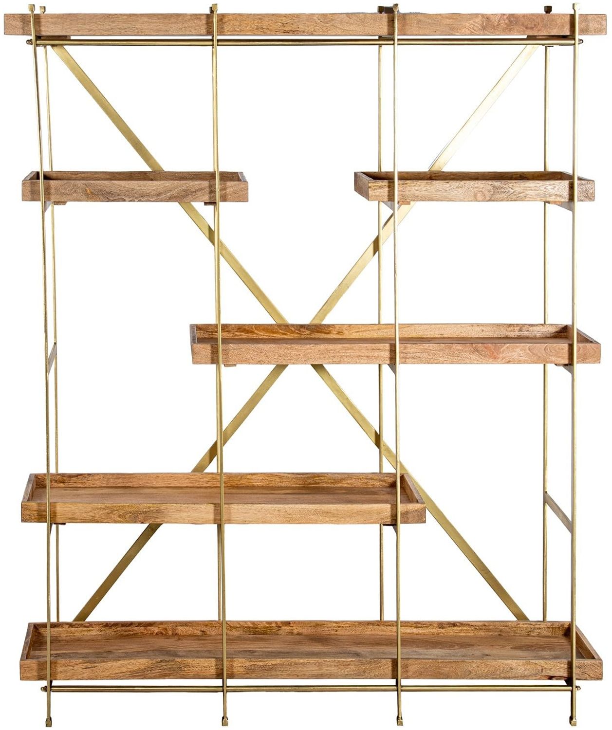 DRW Bodenregal aus Metall mit Holzböden in Gold und Natur, 147 x 43 x 181 cm Bild 1
