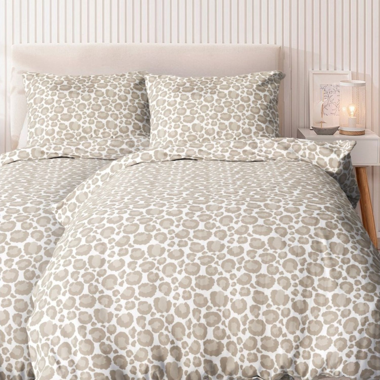 MTOnlinehandel Bettwäsche Leo Adventure in Renforcé, Weiß/ Beige/ Braun • Animal, 100% Baumwolle, 2 teilig, Bettwäsche- Set im Leo Look • Safari • Leopard Bild 1
