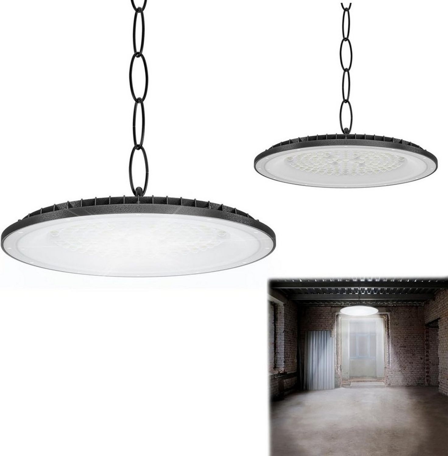 FIVMEN LED Deckenleuchte Industriebeleuchtung 200W/300W/500W UFO Hallenbeleuchtung 6000K-6500K, LED fest integriert, Kaltweiß, IP65 Hallenstrahler Bild 1
