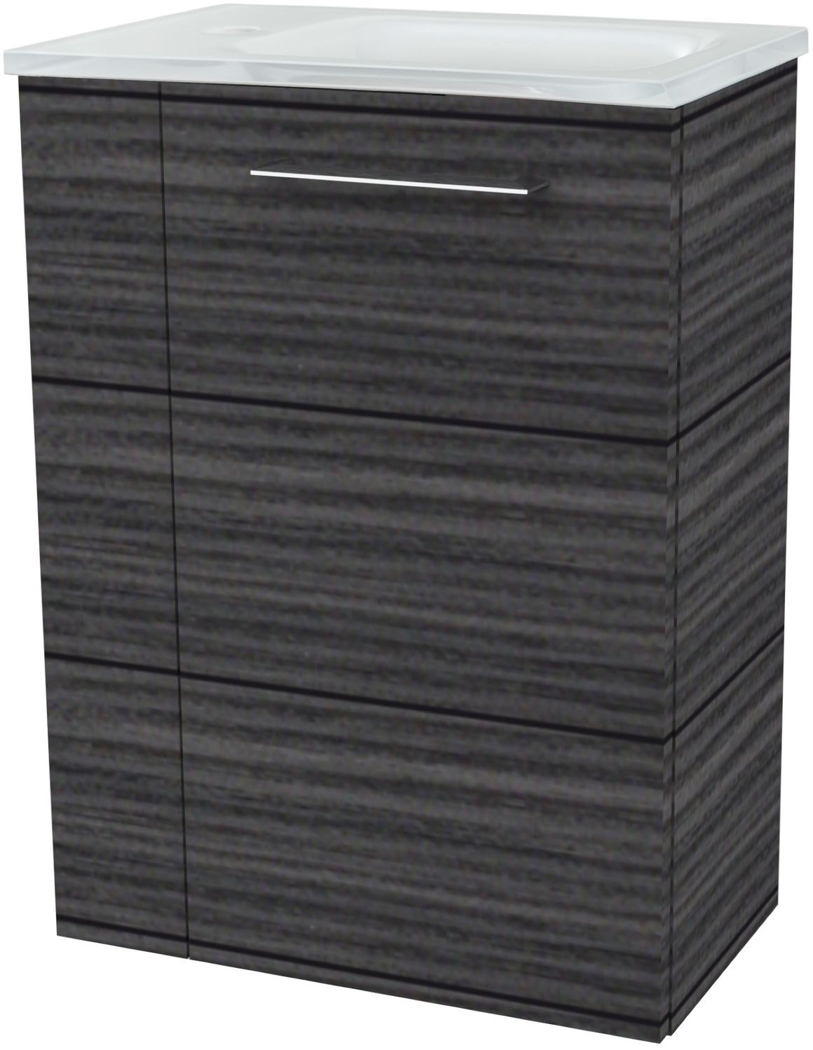 FACKELMANN SBC B.PERFEKT Gäste WC Waschtisch Set 45 cm breit, Anthrazit Holzoptik, Waschbecken Glas Weiß, Türanschlag rechts Bild 1
