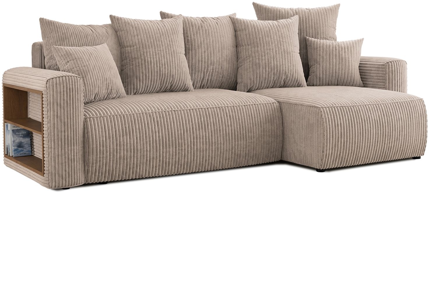 MEBLINI Schlafcouch mit Bettkasten - 238 x 142 x 73 cm - Beige Cordstoff - SOLARIS - Kleines Ecksofa mit Schlaffunktion - Sofa mit Relaxfunktion und Kissen - Kleine Couch L-Form - Eckcouch Bild 1