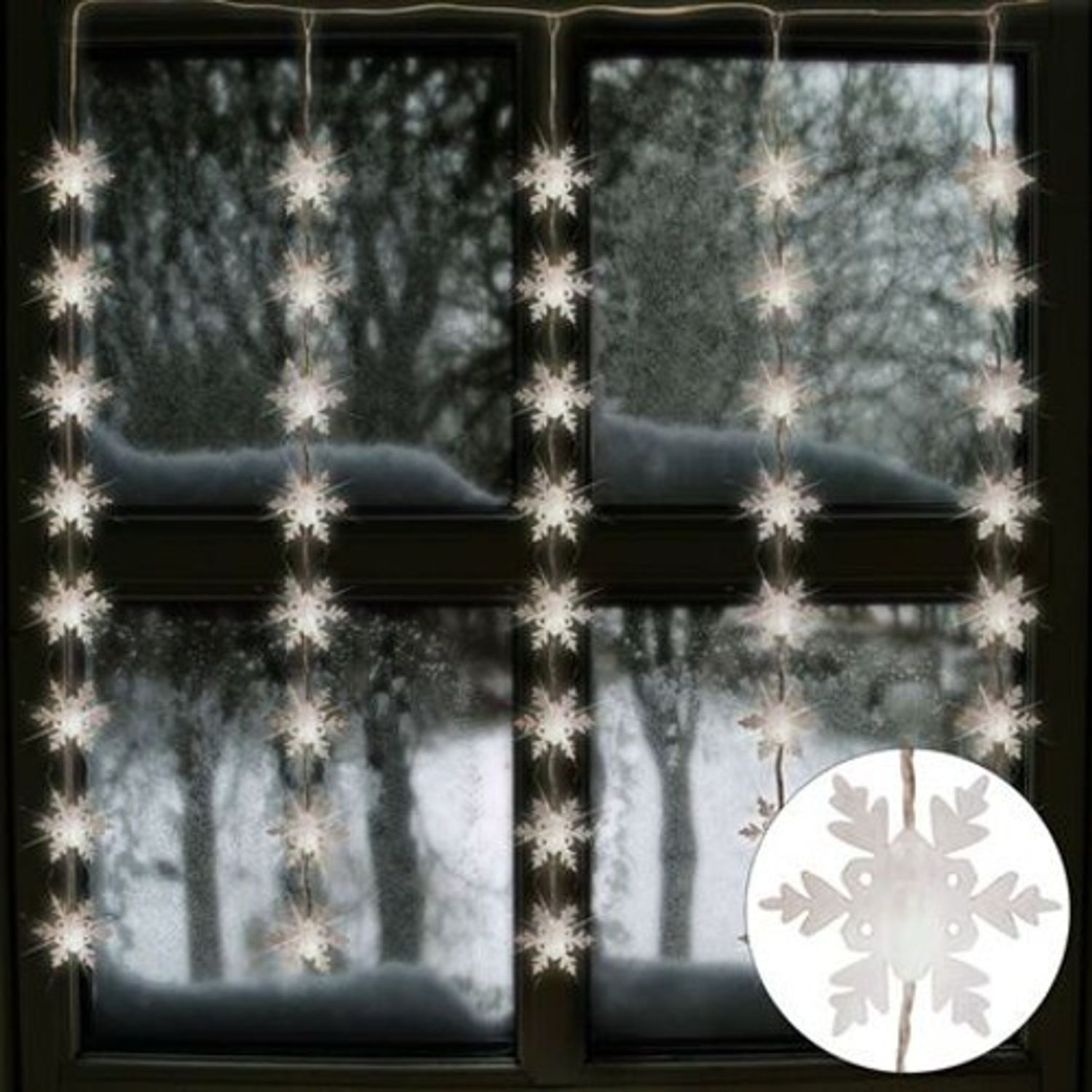 LED Lichtervorhang Schneeflocken 75x85cm Weihnachtesdeko 40 Lichter Fensterdeko Bild 1
