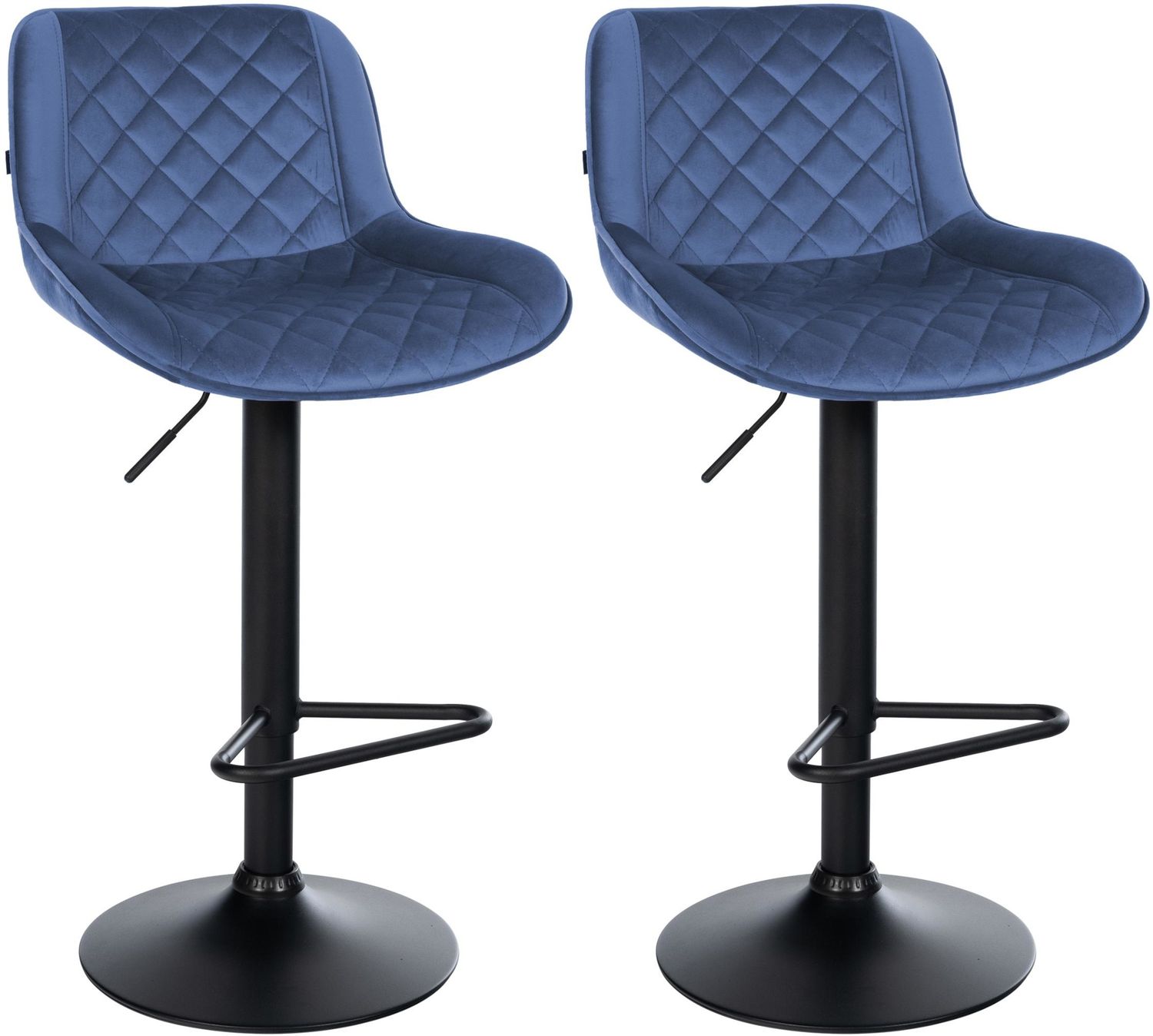 CLP Barhocker 2er Set, Barstuhl Kasson höhenverstellbar drehbar mit Rückenlehne,blau Samt Bild 1