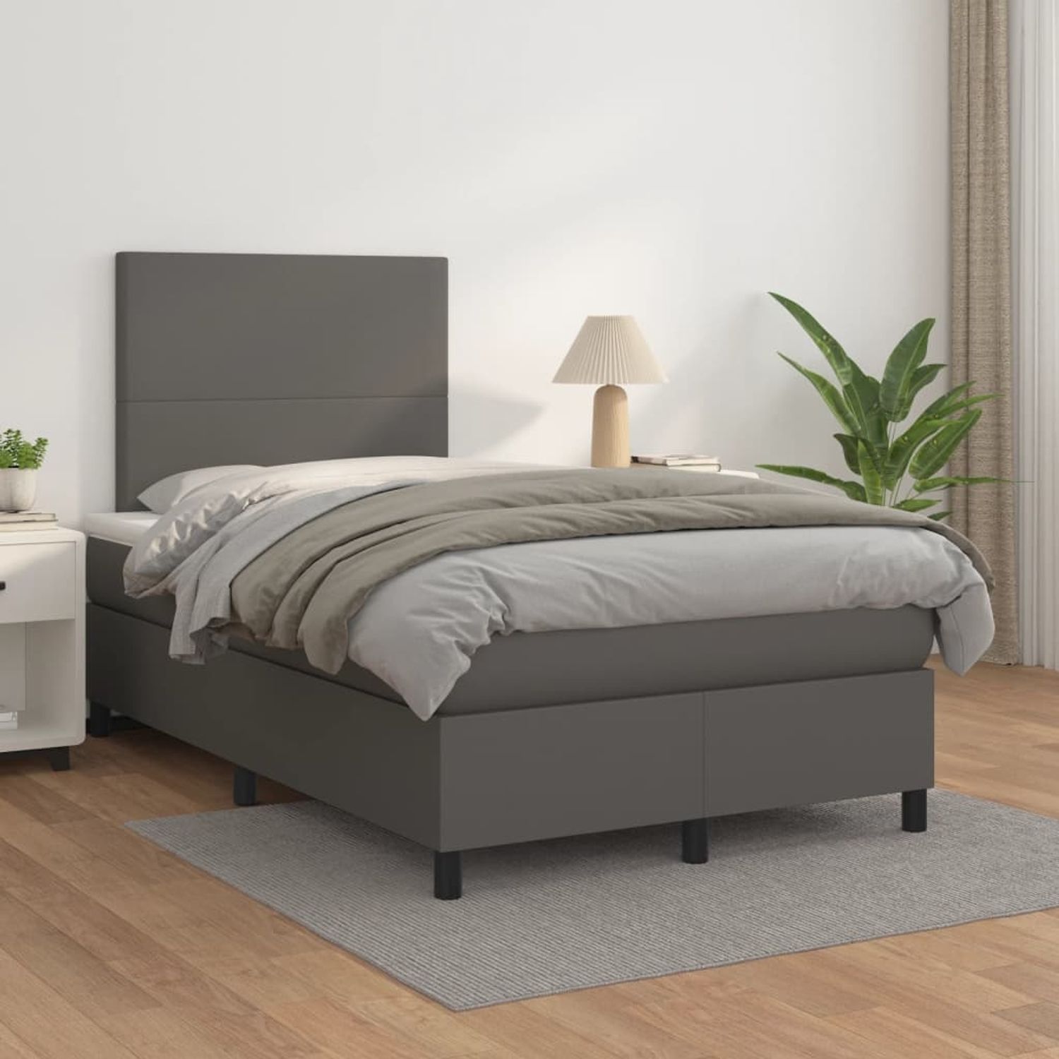 vidaXL Boxspringbett mit Matratze Grau 120x200 cm Kunstleder 3142717 Bild 1