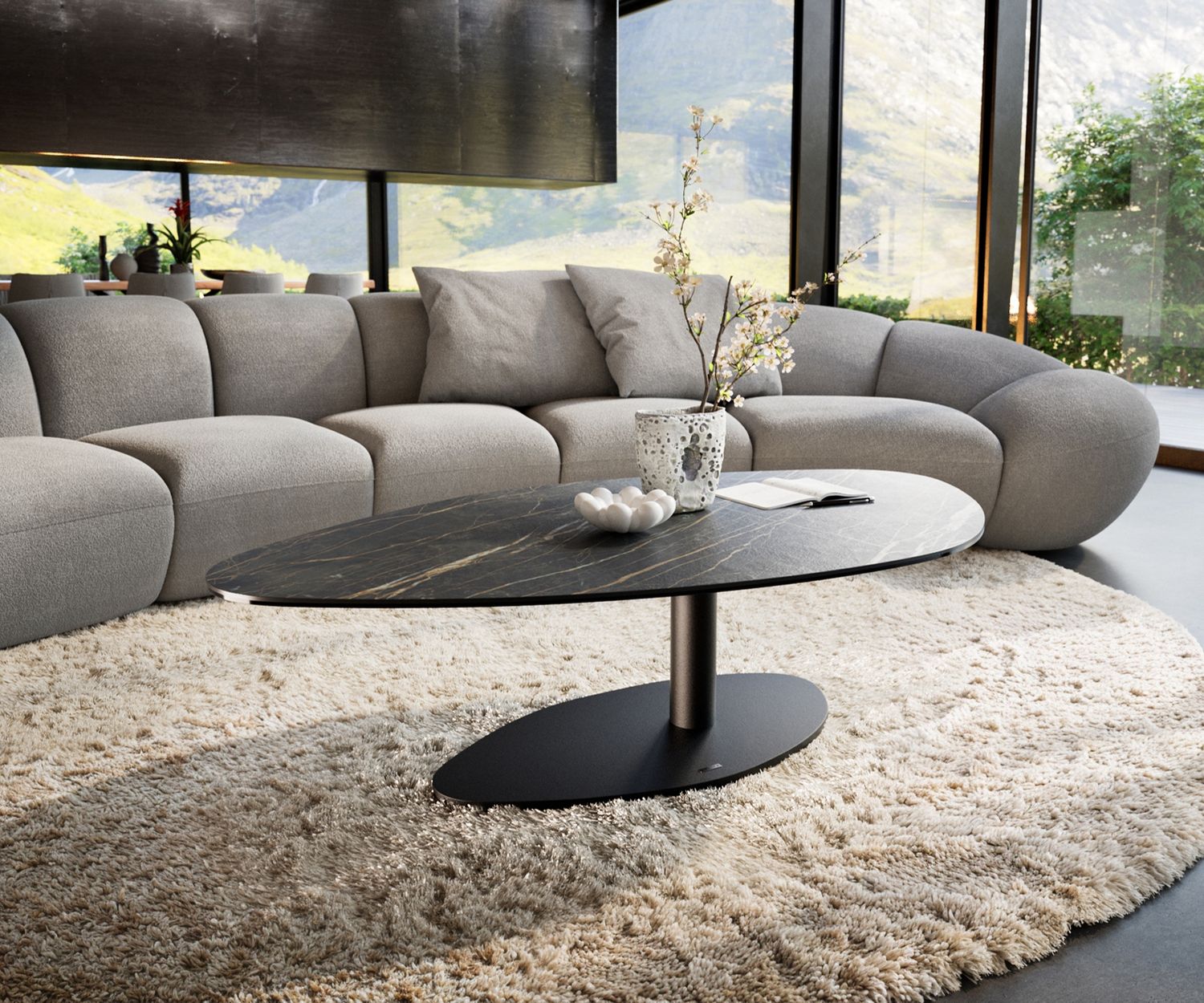 Couchtisch Edge Organisch 140x76 cm Keramik Laminam® Noir Desir Braun Vibany Metall Schwarz Bild 1