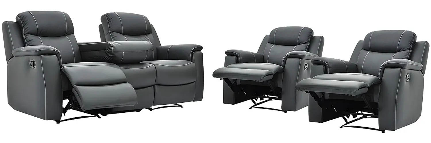 Vente-unique - EVASION Sofa and armchair set Leder Grau - B 96 cm x H 100 cm x L 205 cm95 cm Bild 1