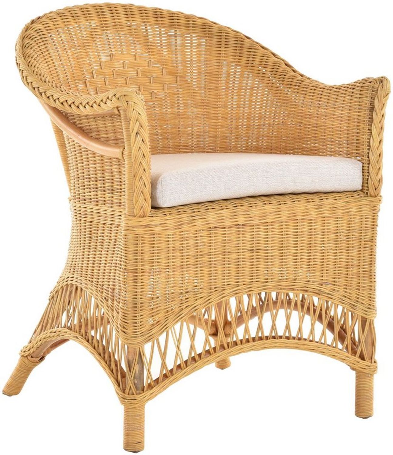 Krines Home Esszimmersessel Rattansessel Landhaus Flechtsessel Wintergarten Sessel Korbsessel, mit Armlehnen, Natur Rattan Bild 1
