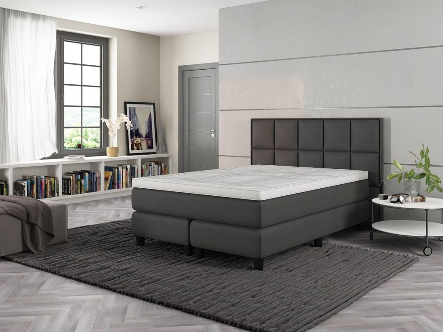 Boxspringbett Oslo. 140x200cm. Härtegrade 3. Textilbezug weiss Bild 1