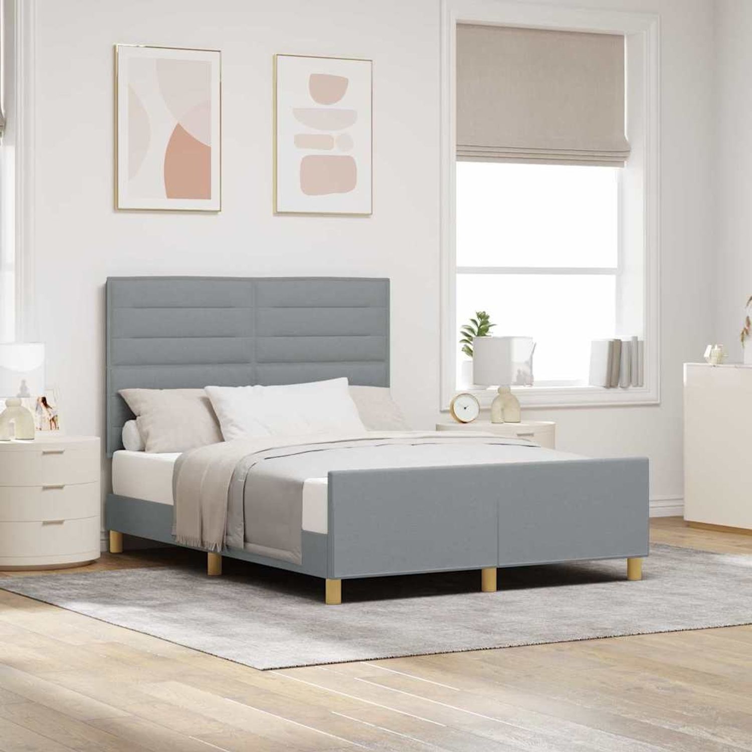 vidaXL Bettgestell mit Kopfteil Hellgrau 160 x 200 cm Stoff 3344662 Bild 1