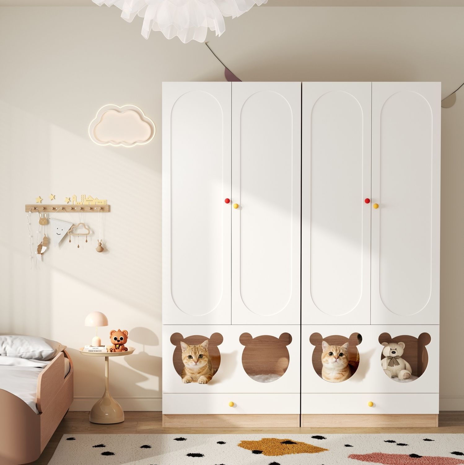 Kleiderschrank-Set 2-teilig 80x50x200 cm mit Kleiderstange, Ablagen und Haustierbereich in Weiß Natur Bild 1